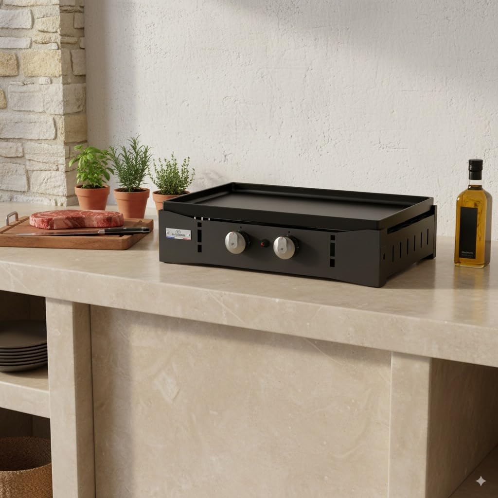 Marque - etevert Plancha Ora Gaz - 260 Noire - Plancha gaz robuste et compacte, surface de cuisson large.