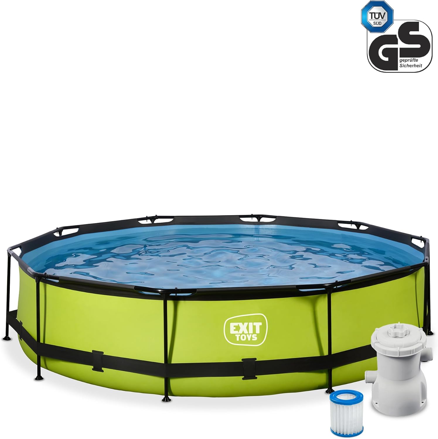 etevert Piscine Tubulaire Lime - ø360x76cm - Piscine Hors Sol Ronde Grande avec Pompe Filtrante à Cartouche - Entrée Basse - Idéal pour Les Jeunes Enfants - Cadre Stable - Design Unique - Vert