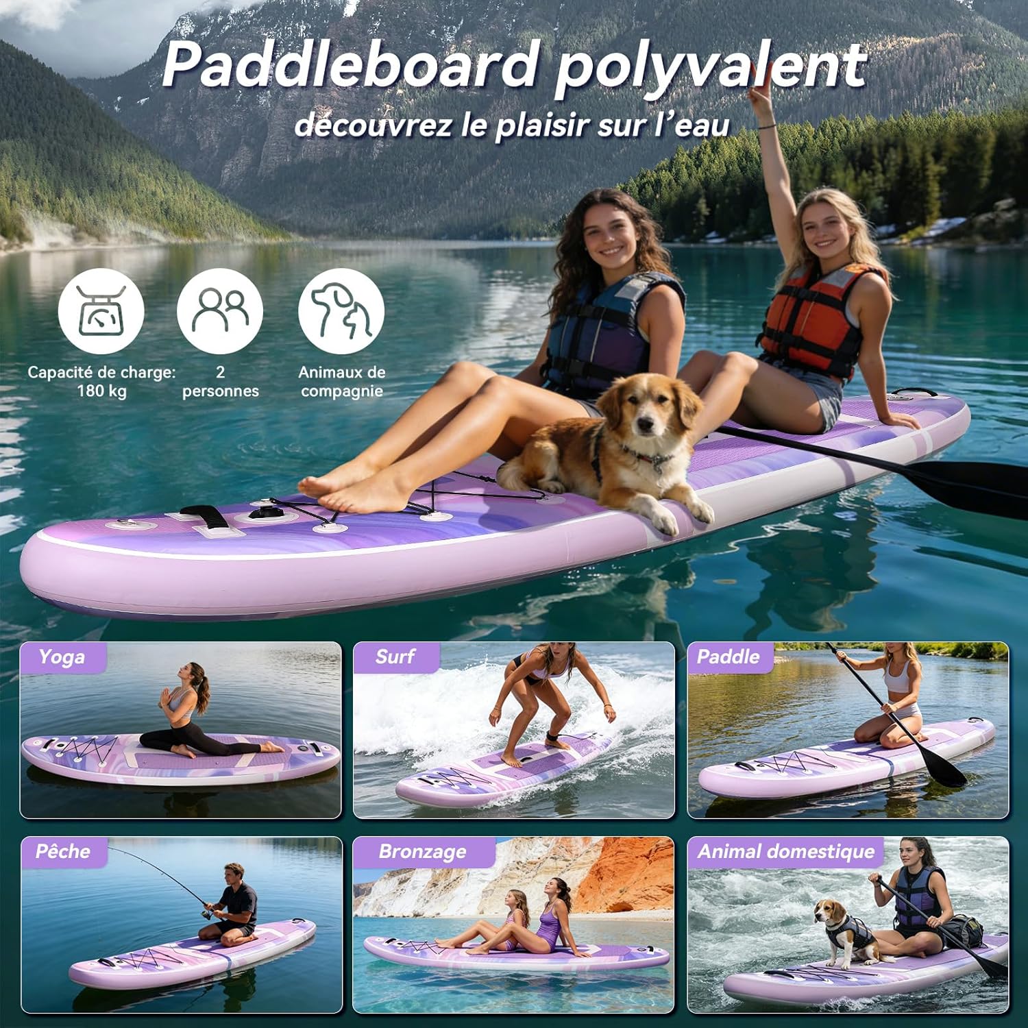 etevert - Paddle Gonflable Série Adulte - 320/335cm - 2 personnes, siège kayak, pagaie alu, support caméra, jusqu'à 15
