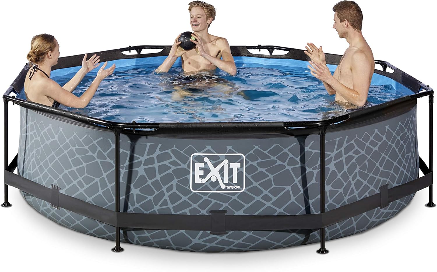 etevert Piscine Tubulaire Stone - ø300x76cm - Piscine Hors Sol Ronde avec Pompe Filtrante à Cartouche - Entrée Basse - Idéal pour Les Jeunes Enfants - Cadre Stable - Design Unique - Gris