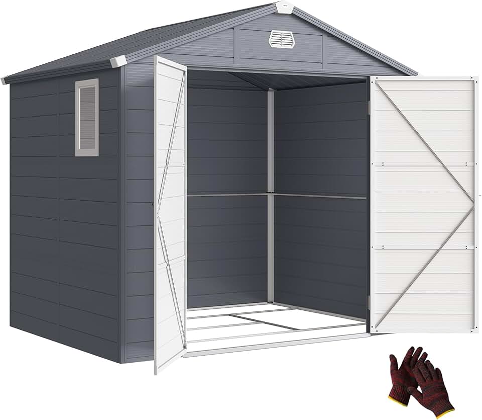 etevert - abri de jardin résine 240x190x228cm - 4,6m², fondation alu, portes loquet, 3 fenêtres