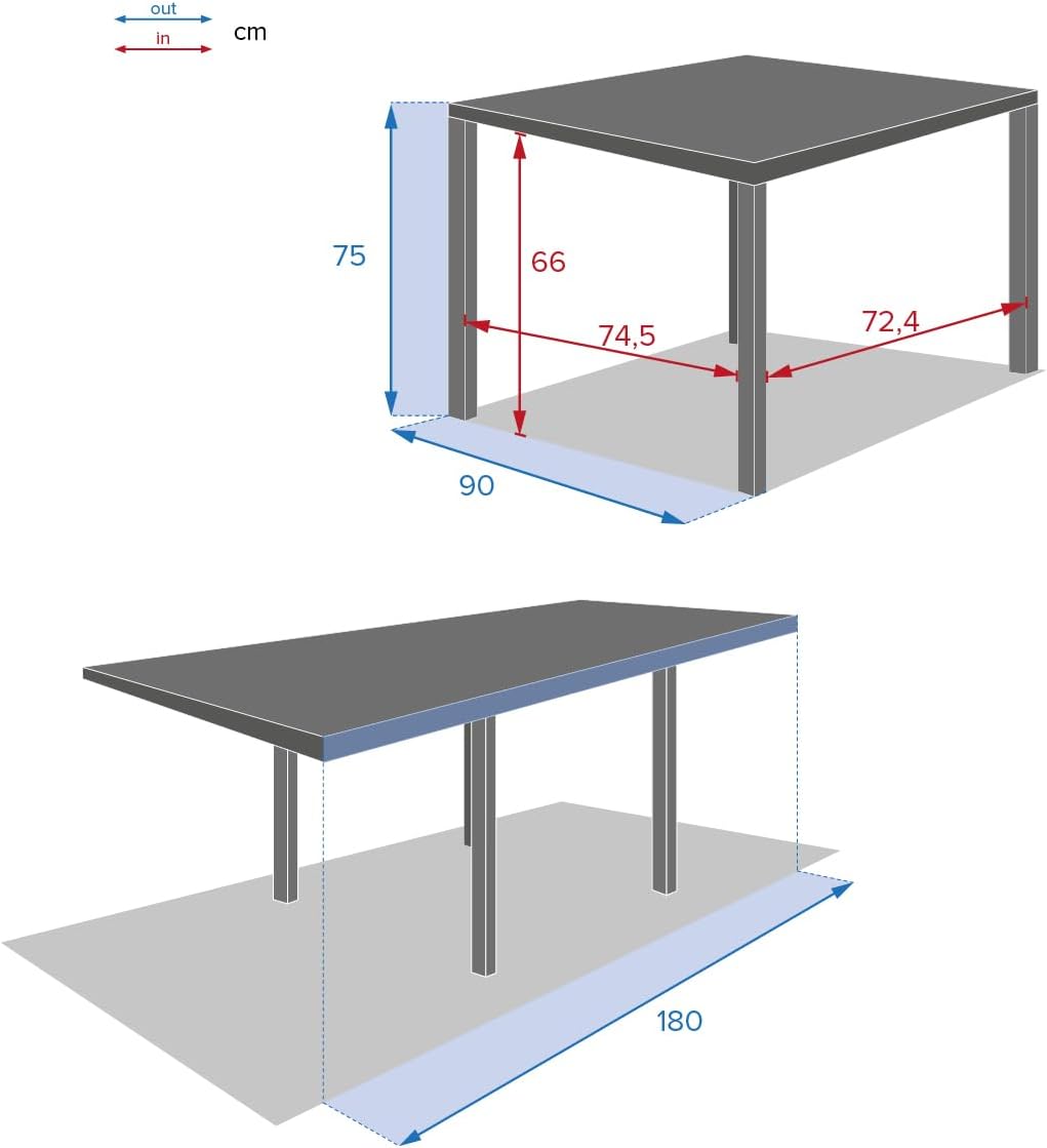 etevert - Piazza extensible - 180/240x90 cm - alu gris, 8 places