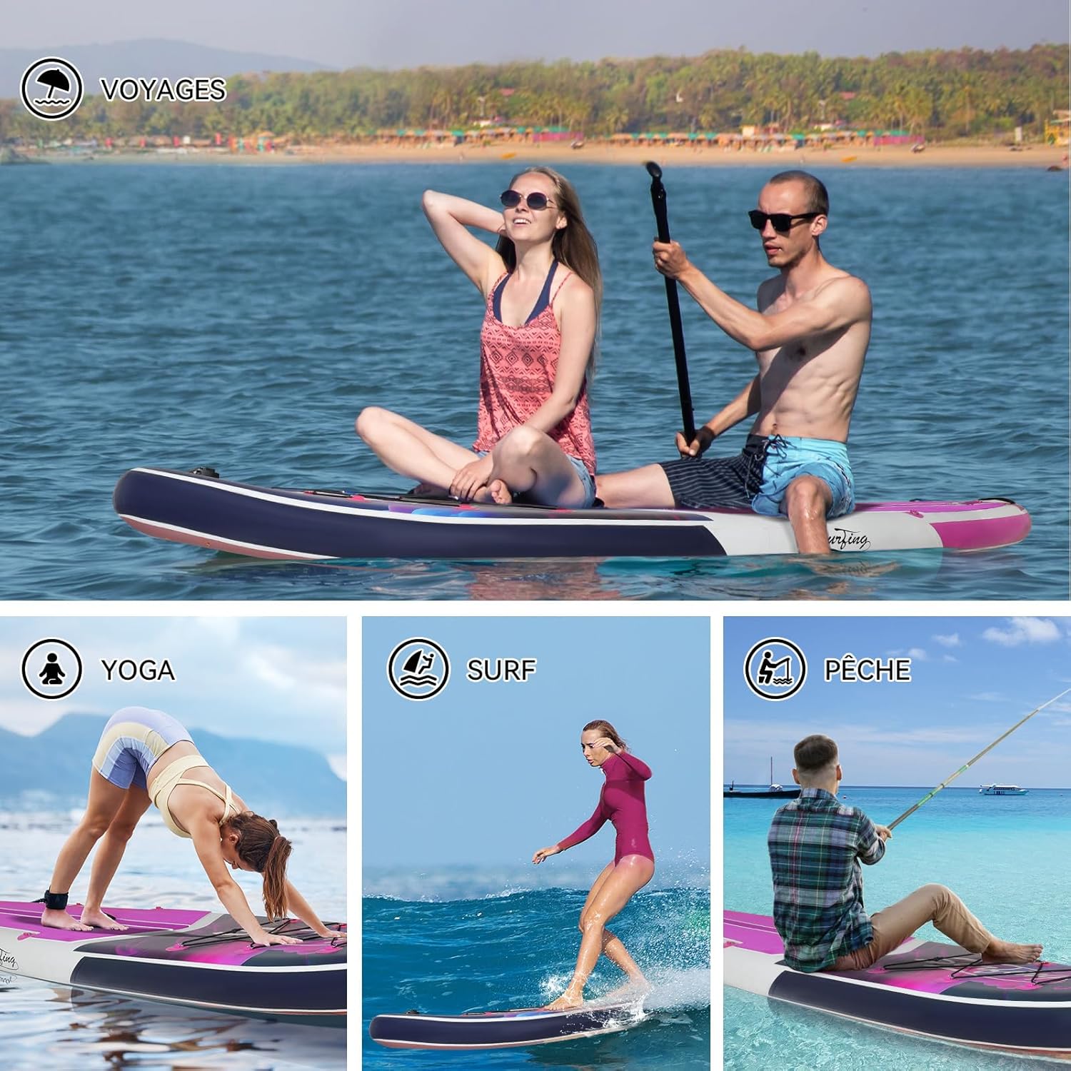etevert - Paddle gonflable 320/335 cm - 2 places, siège kayak, pagaie, pompe, 150 kg