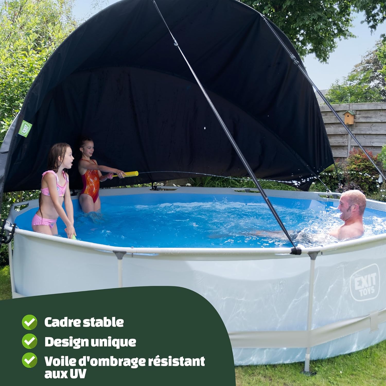 etevert Piscine Lime avec Voile d'Ombrage - ø300x76cm - Piscine Hors Sol Ronde avec Pompe Filtrante à Cartouche - Protection Optimale Contre Les Rayons UV - Entrée Basse - Design Unique - Vert