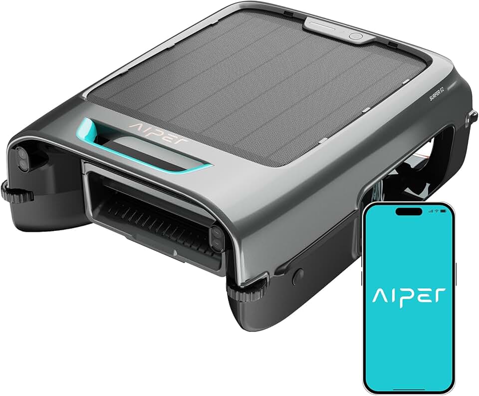 etevert EcoSurfer S2 Robot Skimmer de Piscine Solaire, Robot Piscine sans Fil avec Application, Nettoyage de Surface 24/7, Charge Solaire & Secteur, Détection Intelligente d'obstacles, Filtre 150 µm