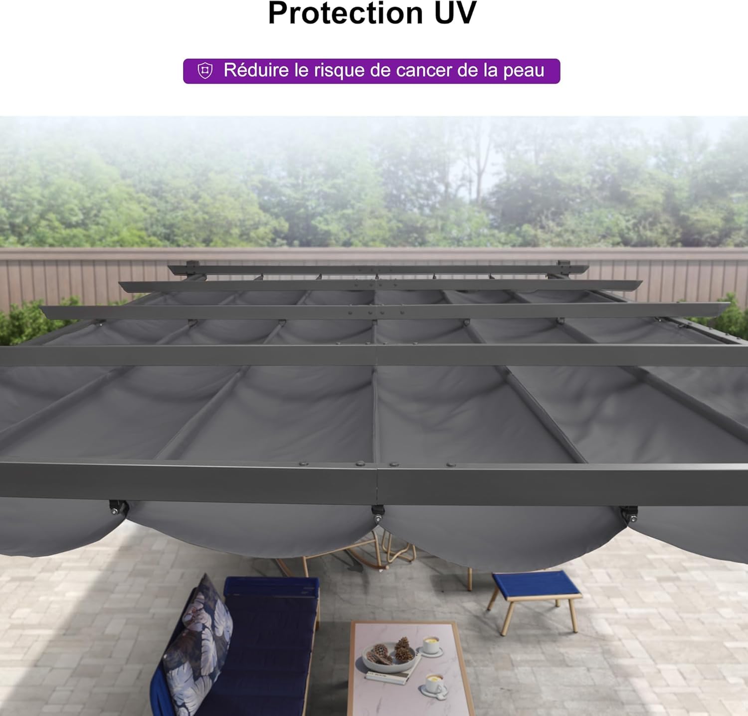 etevert - Pergola aluminium - 4x3,2m - LED, toit rétractable, toile teintée