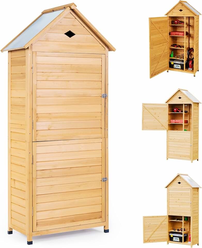 etevert - Abri de jardin avec étagères et placard, 80x45x177cm, portes verrouillables