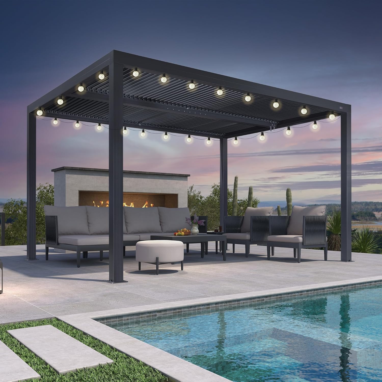 etevert - Pergola bioclimatique - 4x3,3m - lames orientables, éclairage intégré