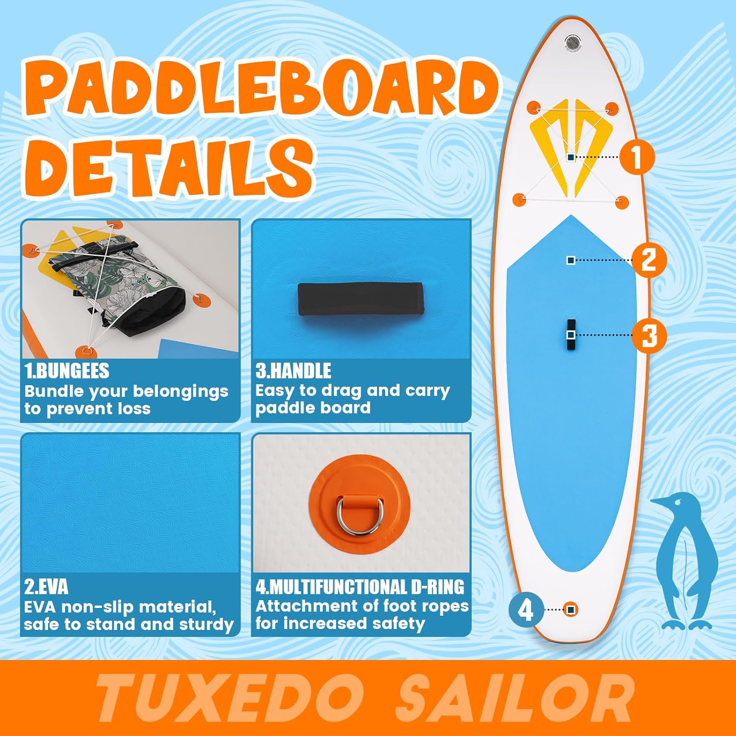 etevert - Paddle Gonflable Adulte - Stand Up - accessoires complets, stabilité, design premium