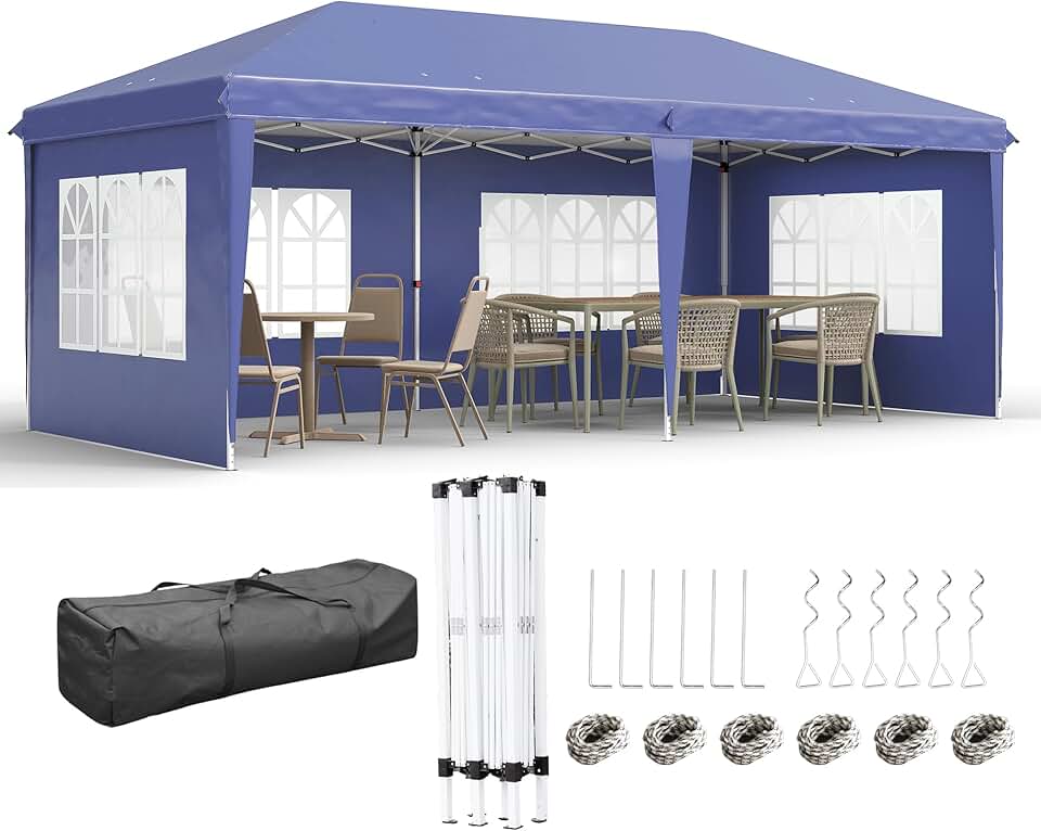 etevert – Tonnelle pop-up jardin 3x6 m, 3 côtés, sac transport