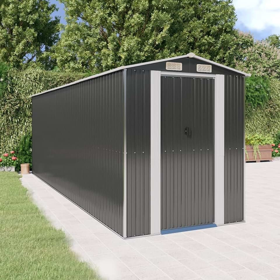 etevert Abri de jardin en métal pour extérieur, acier galvanisé, anthracite, 192 x 606 x 223 cm