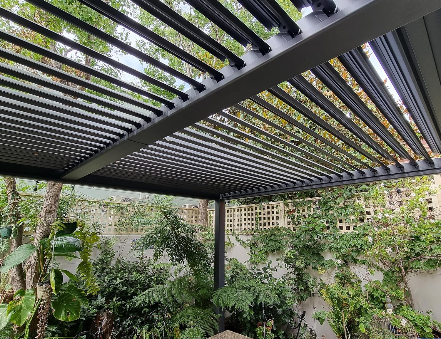 etevert - pergola bioclimatique - 3x3,65m - aluminium, lames orientables, gris
