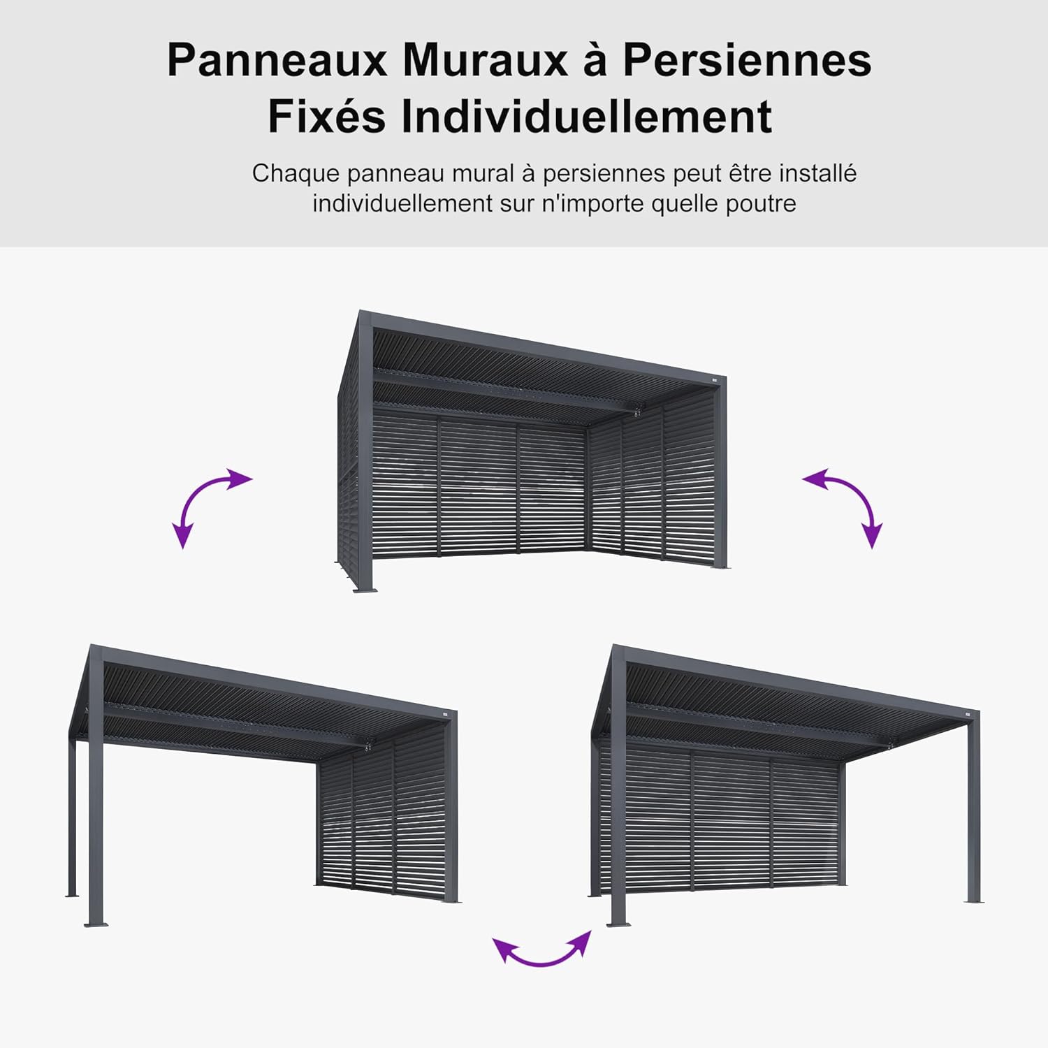 etevert - Pergola bioclimatique - 4,24x3m - aluminium, persienne fixe, lames orientables