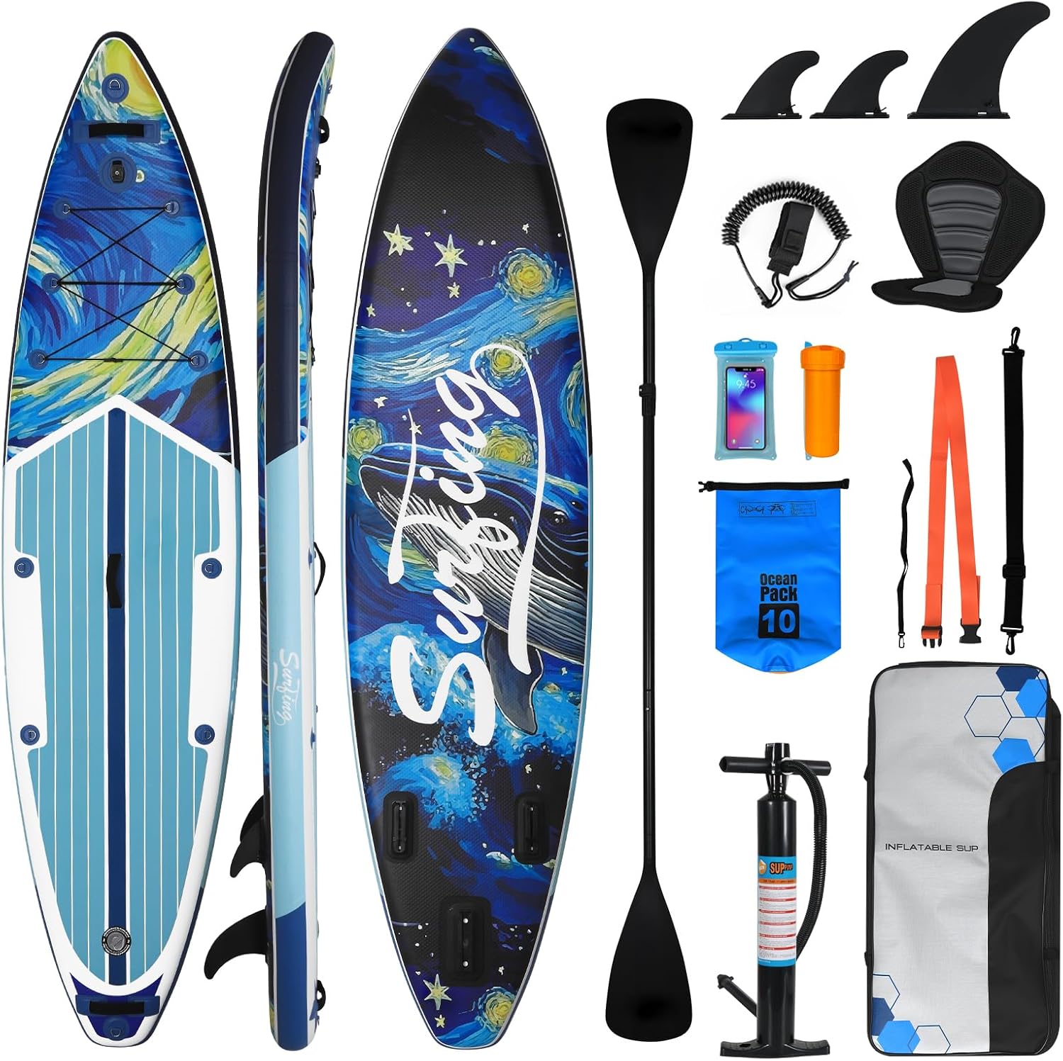 etevert - Paddle gonflable adulte 320/335cm - 2 personnes, siège kayak, pagaie, support caméra, 150kg