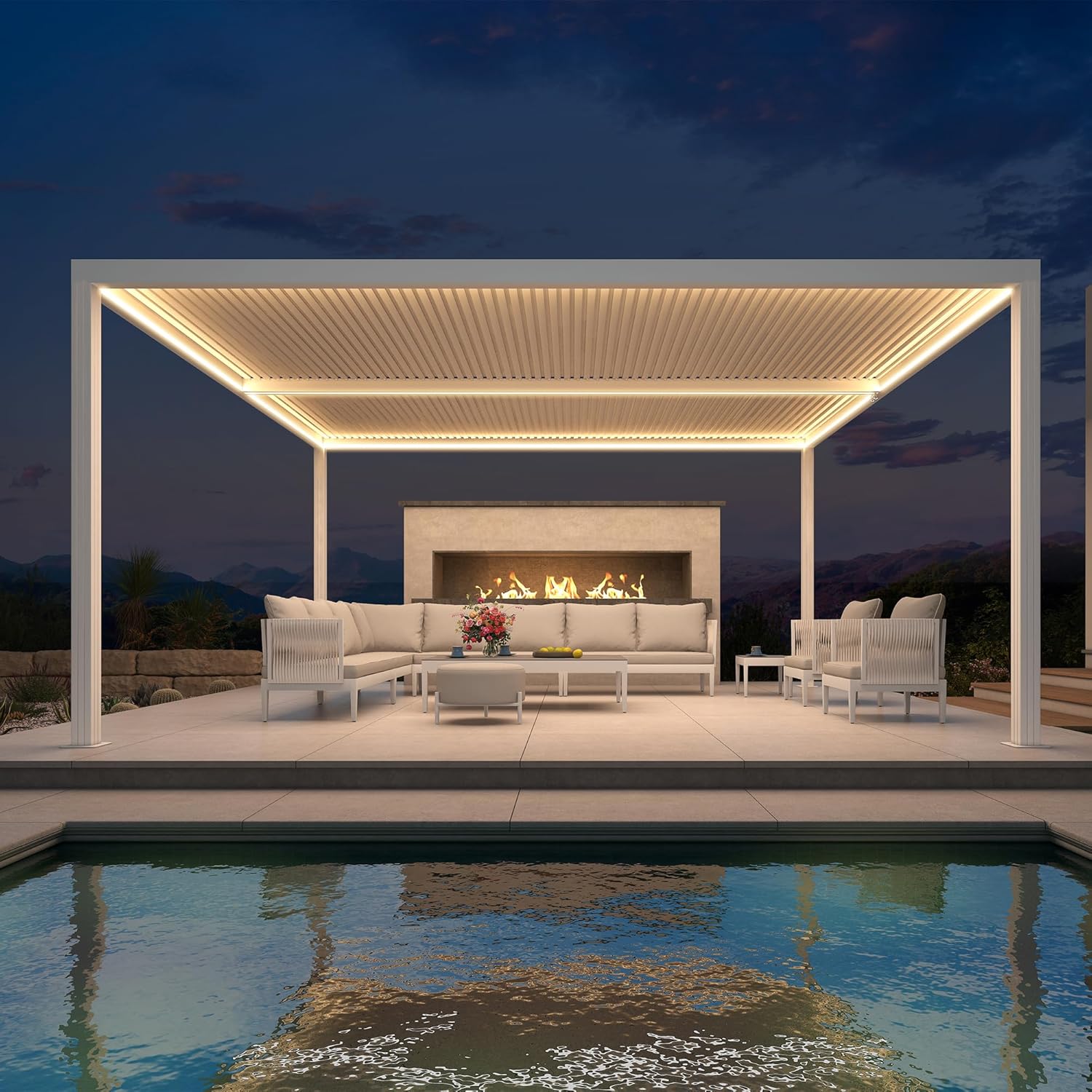 etevert - Pergola bioclimatique 4,84x3,68m alu, LED, gouttières