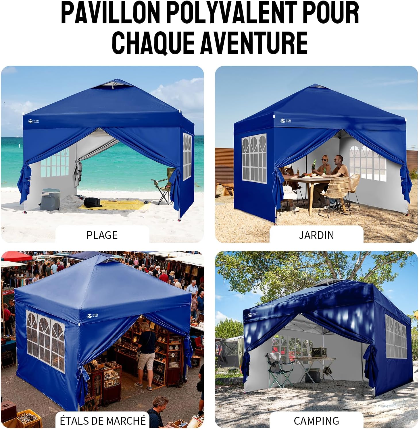 etevert - tonnelle pliante 3x3m - imperméable, UPF 50+, 4 parois amovibles
