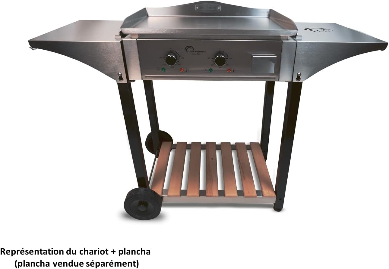 etevert - Chariot plancha Aquitaine Pro - inox/bois, roulettes, dessertes latérales - 8477