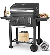 etevert Barbecue Charbon de Bois, Chariot à Barbecue XXL, Grand Grill à Charbon avec Couvercle, 2...