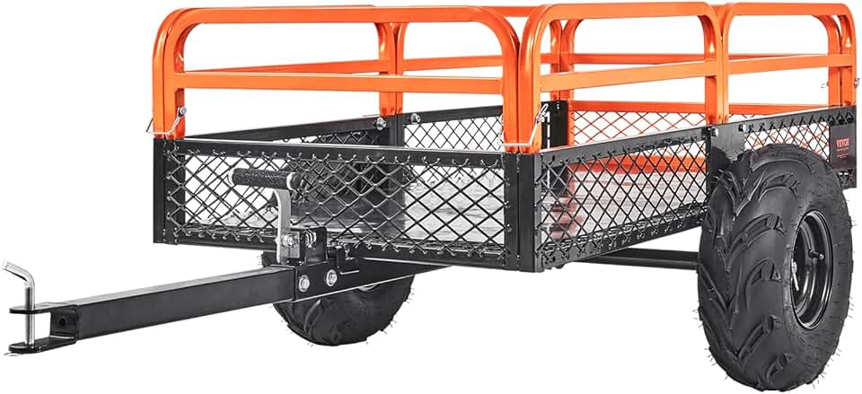 etevert Remorque à Benne Basculante Capacité de Charge 680 kg Remorque Utilitaire de Jardin Robuste avec Côtés Amovibles Chariot de Transport à Déversement 0,4 m³​ pour Tracteur, Tondeuse à Gazon, VTT