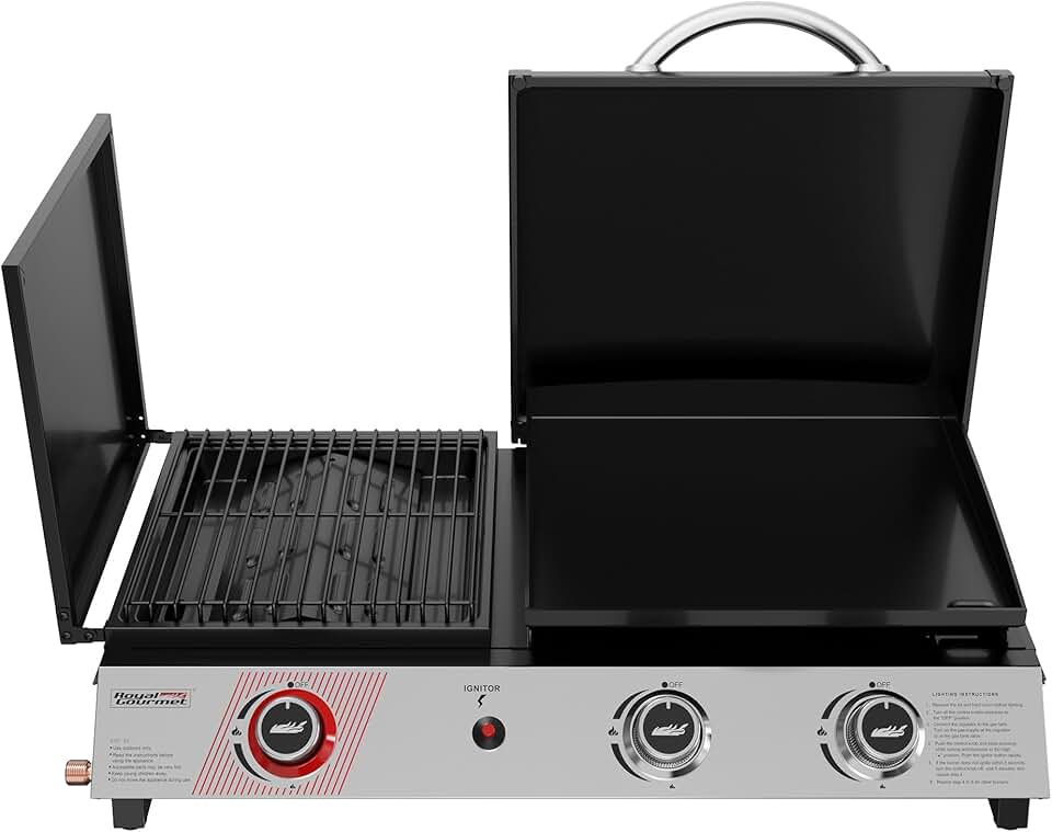 etevert - barbecue gaz 3 brûleurs - 8,5kW - plancha, grille, couvercle multifonction