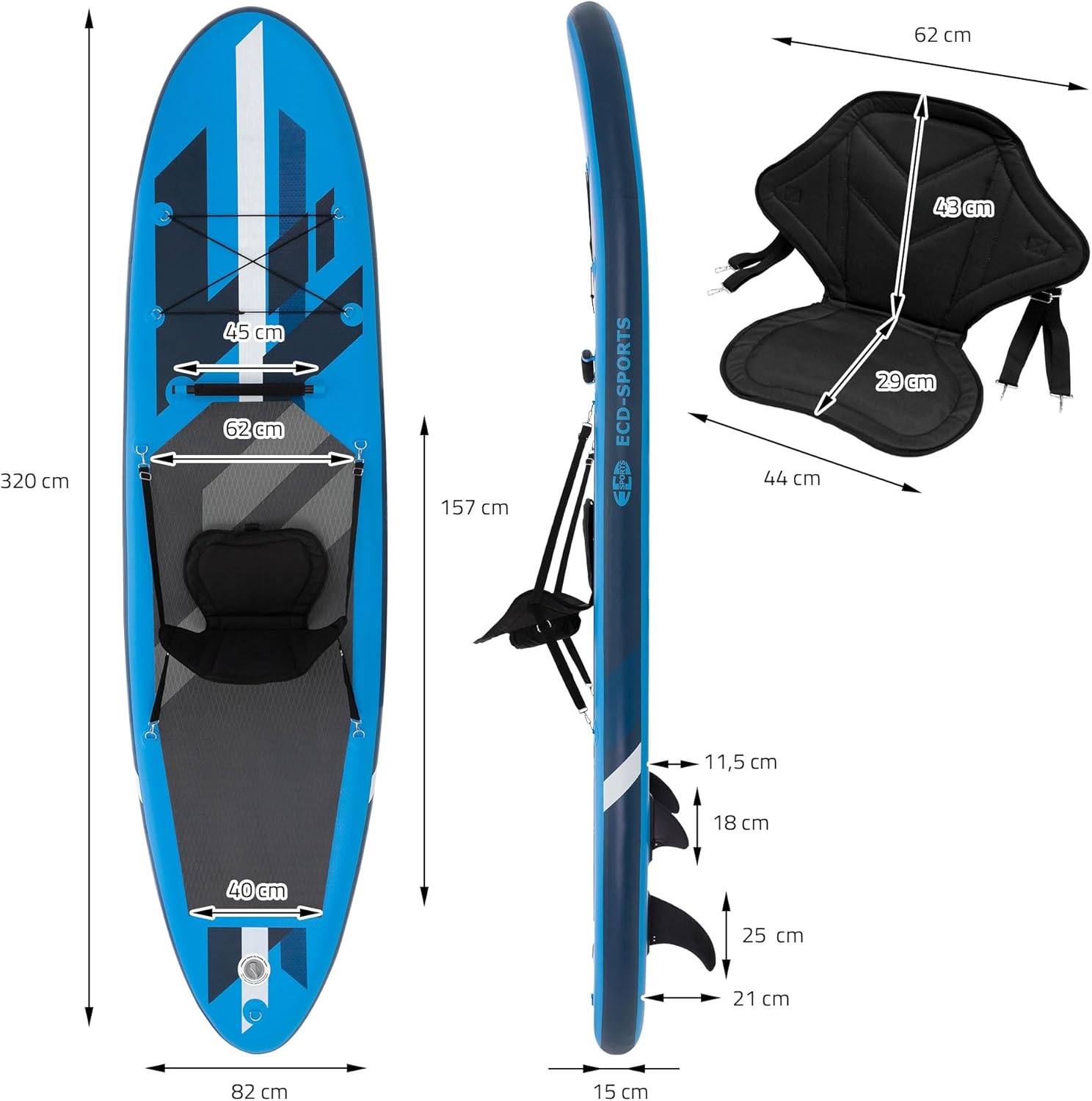 etevert Stand Up Surf Paddle Board Gonflable 305/308/320/380 cm | PVC | jusqu'à 120/150 kg | Épaisseur 10/15 cm | Planche de Surf Pagaie Sac de Transport Pompe à Air | Diverses Couleurs Modèles