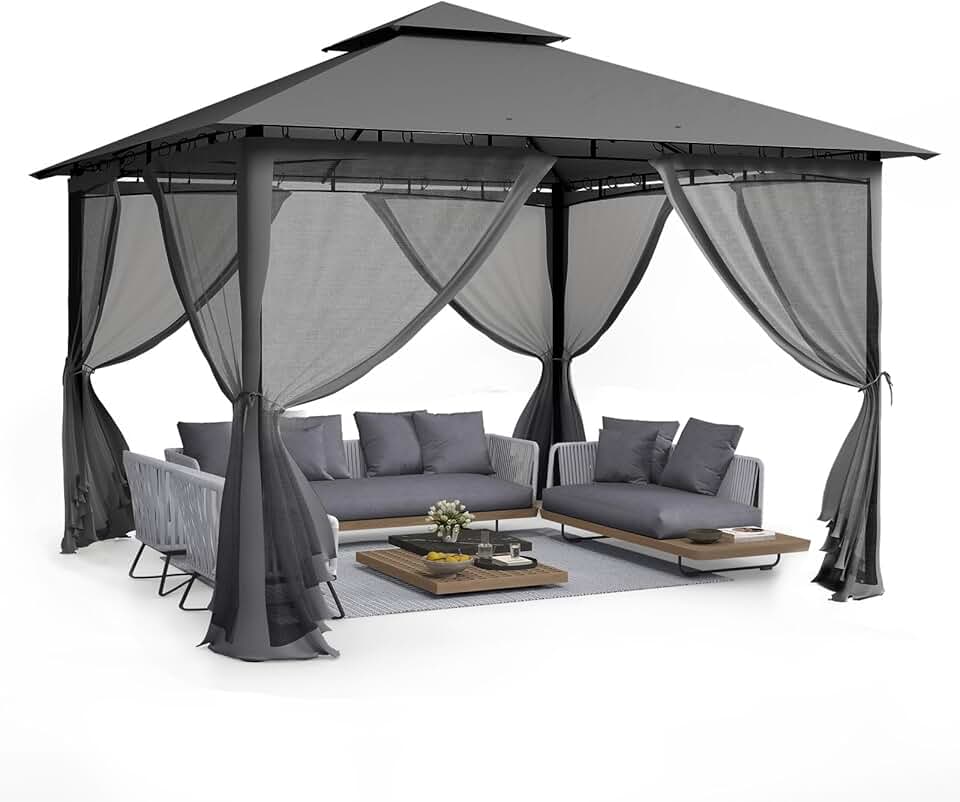 etevert - Double Toit, 3.4x3.4m - Métallique, moustiquaire, gris
