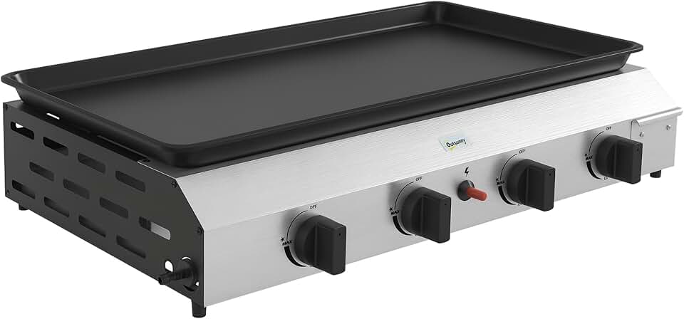 etevert - plancha 4 brûleurs - 73x34 cm - acier inox émaillé, 9,6kW, grande surface