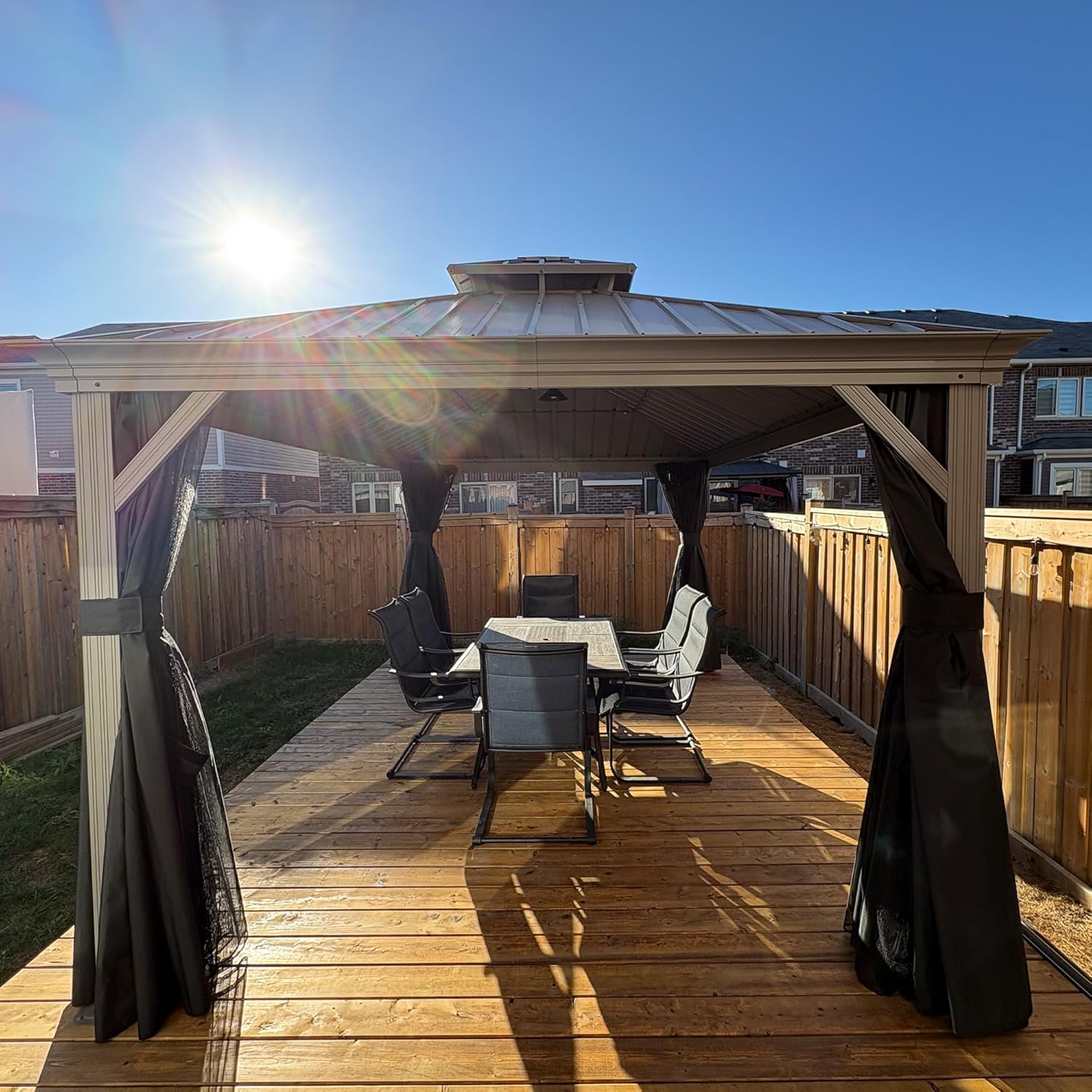 etevert - tonnelle extérieur - 3 x 4,25 m - alu double toit, rideaux, LED