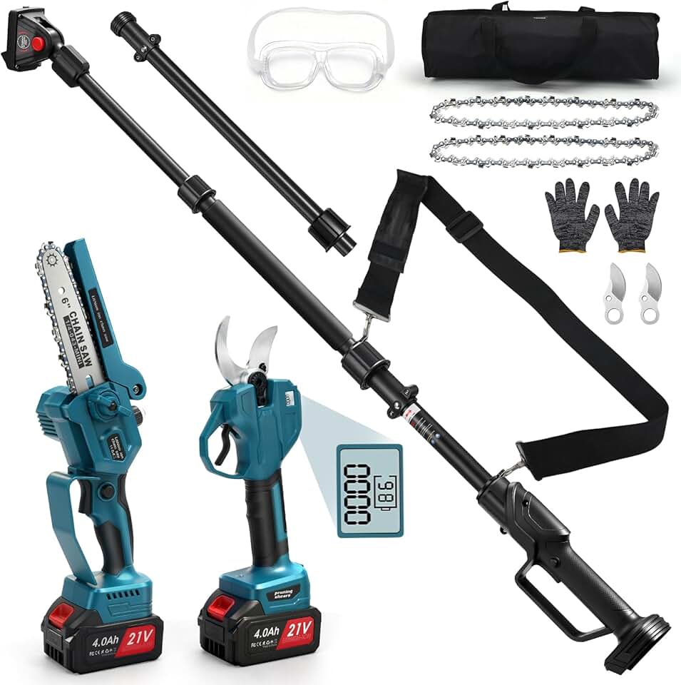 etevert - Mini tronçonneuse 4 en 1, 4,1 m portée, 2x4Ah, moteur brushless, pour etevert 18V