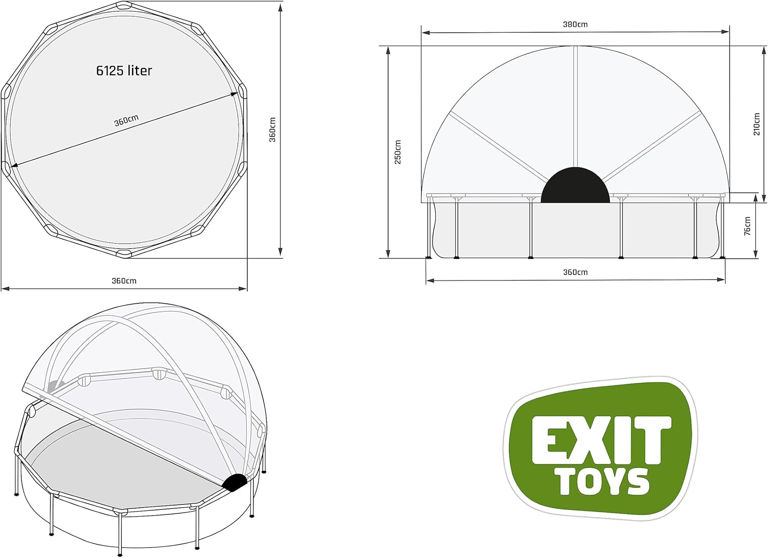 etevert Piscine Tubulaire Soft Grey avec Dôme Multifonctionnel - ø360x76cm - Piscine Hors Sol Ronde avec Pompe Filtrante à Cartouche - Entrée Basse - Pour l'Eau de la Piscine Propre et Chaude - Gris
