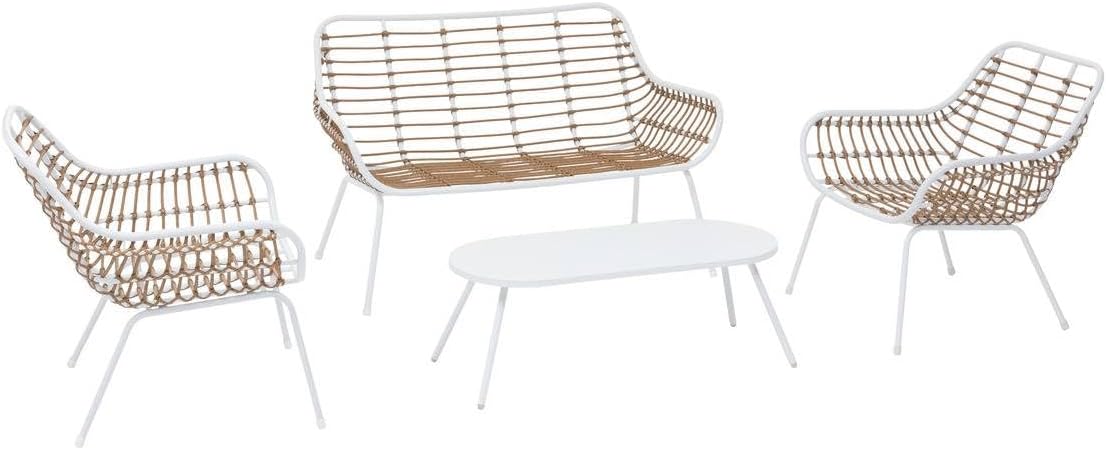etevert - Paopao Salon de Jardin - 4 places - acier epoxy, pieds ajustables - Blanc et Beige