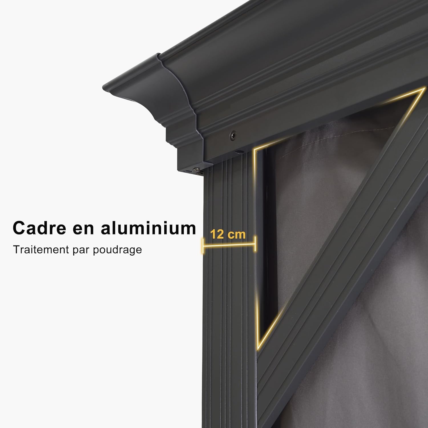 etevert - tonnelle aluminium - 4,25x3,65m - éclairage intégré, rideaux moustiquaires, gouttière, poteaux renforcés