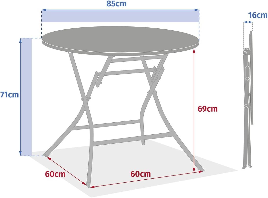 etevert - Greensboro série - ronde pliante Ø90cm - acier époxy 4 places - Gris Graphite