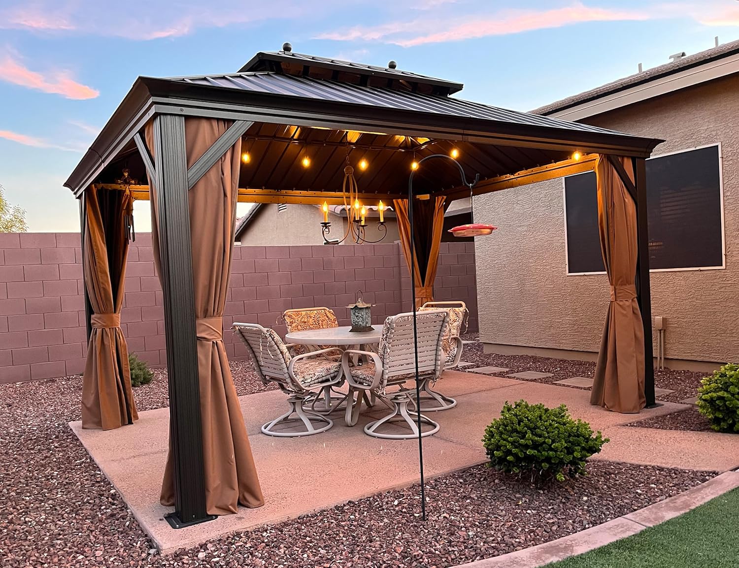 etevert - pergola extérieure 4,25x3m - alu, LED, rideaux, gouttière