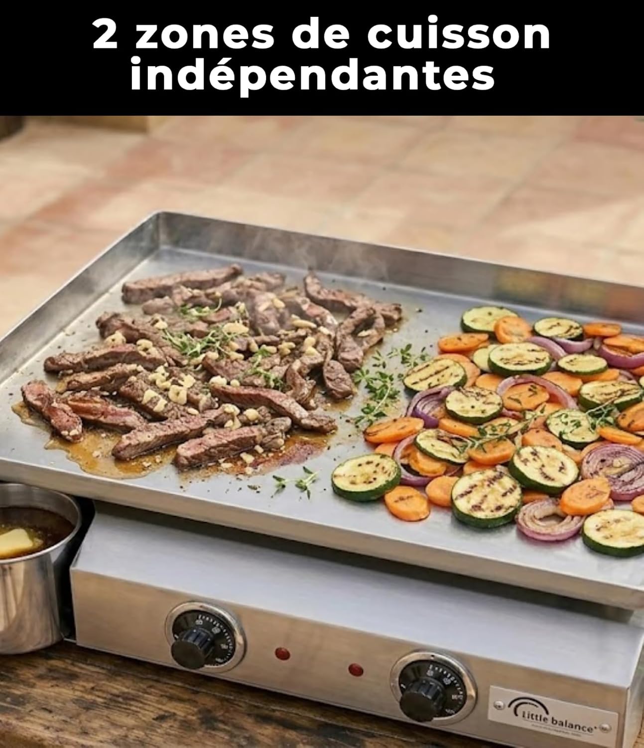 etevert - Plancha électrique 2 zones inox 3000W, 60x40cm - 8679