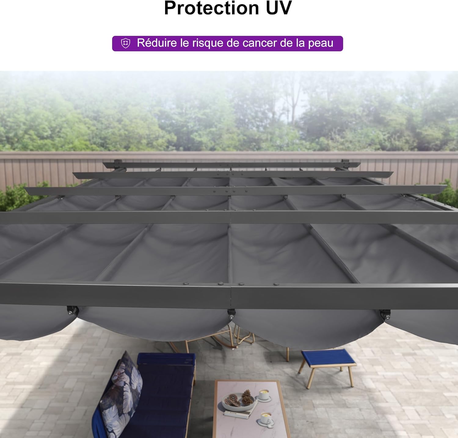etevert - pergola aluminium série 4x3m rideau toit coulissant gris