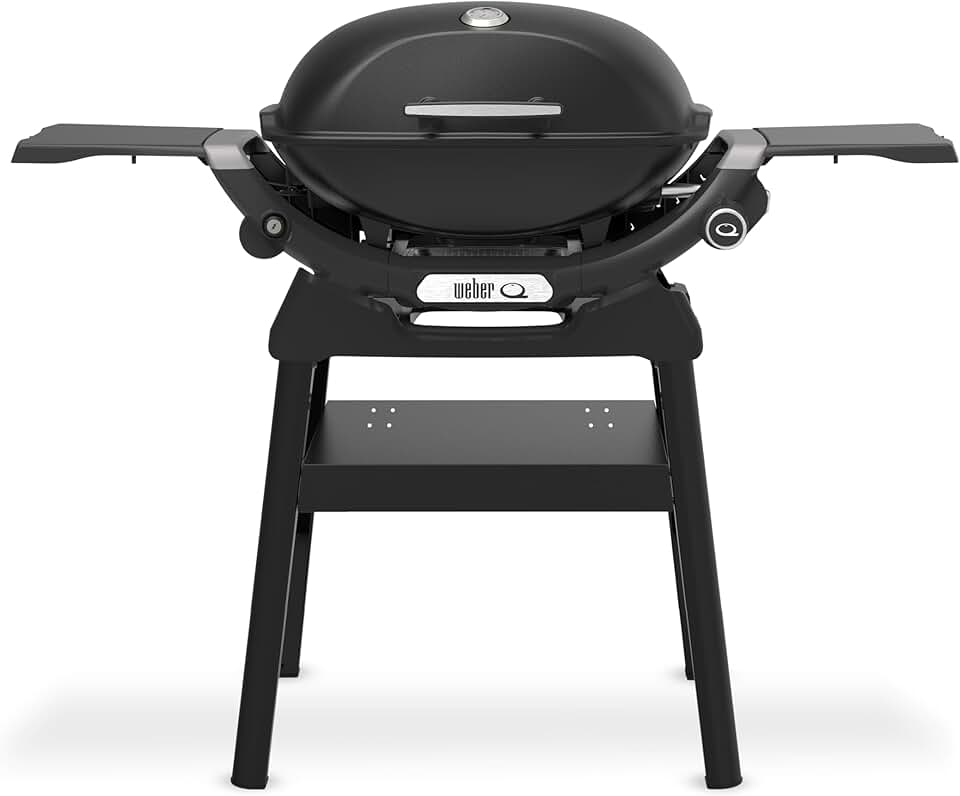 etevert - Q 2200N série barbecue gaz, compact, fonte émaillée, brûleur puissant, tablettes, noir minuit, Q2200N