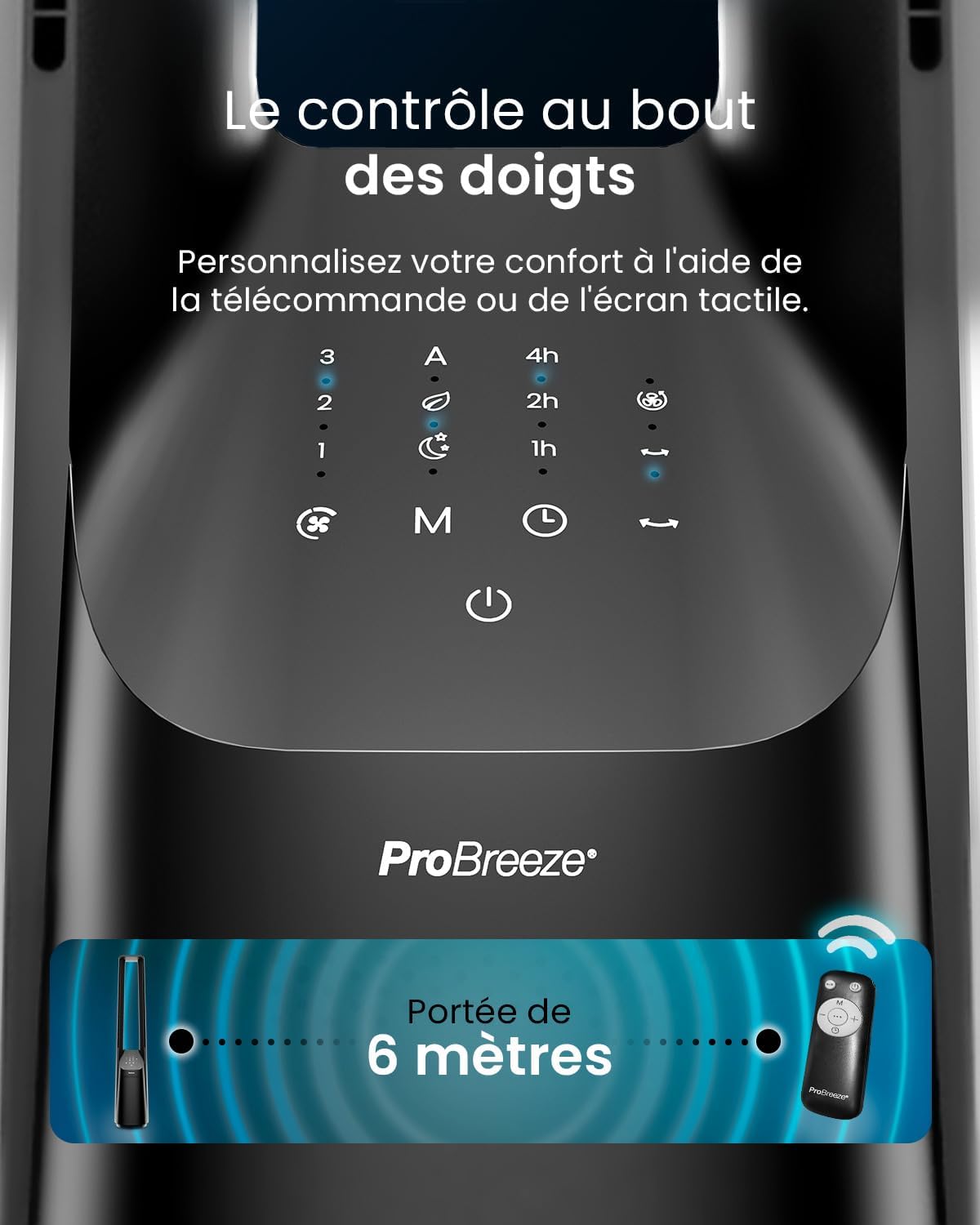 etevert Ventilateur Colonne Sans Pale - Ventilateur Tour Silencieux, Hauteur 101 cm avec 6 Vitesses, Oscillation 60°, Ventilateur Sans Lame Rafraichisseur d'Air Bladeless Noir