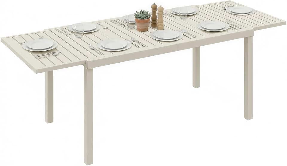 etevert - table extensible 150-225 cm - aluminium léger, 6-8 pers