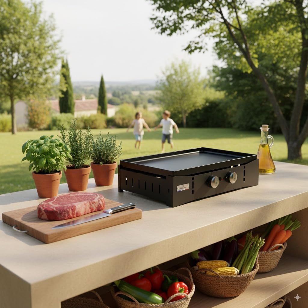 Marque - etevert Plancha Ora Gaz - 260 Noire - Plancha gaz robuste et compacte, surface de cuisson large.