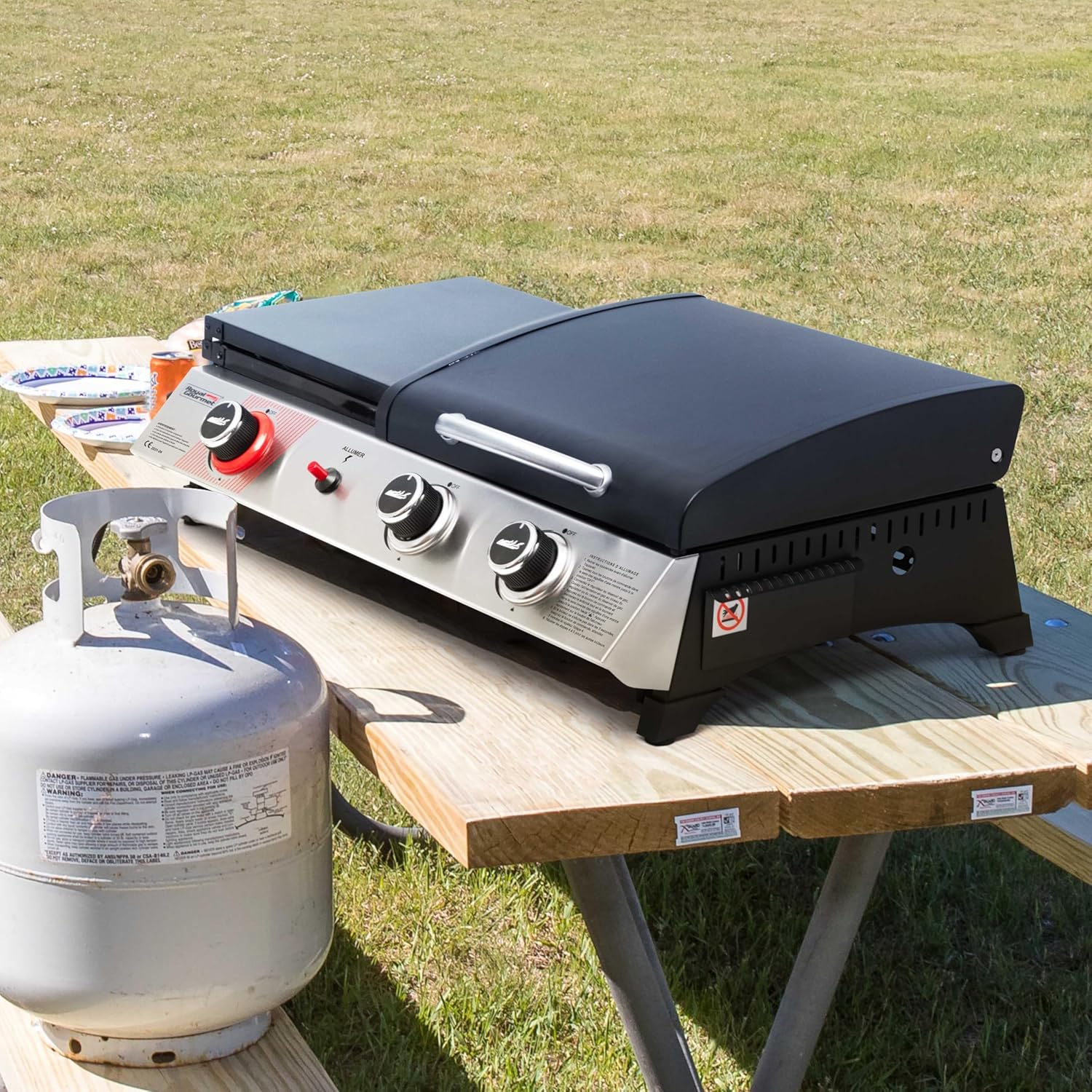 etevert - barbecue gaz 3 brûleurs - 8,5kW - plancha, grille, couvercle multifonction