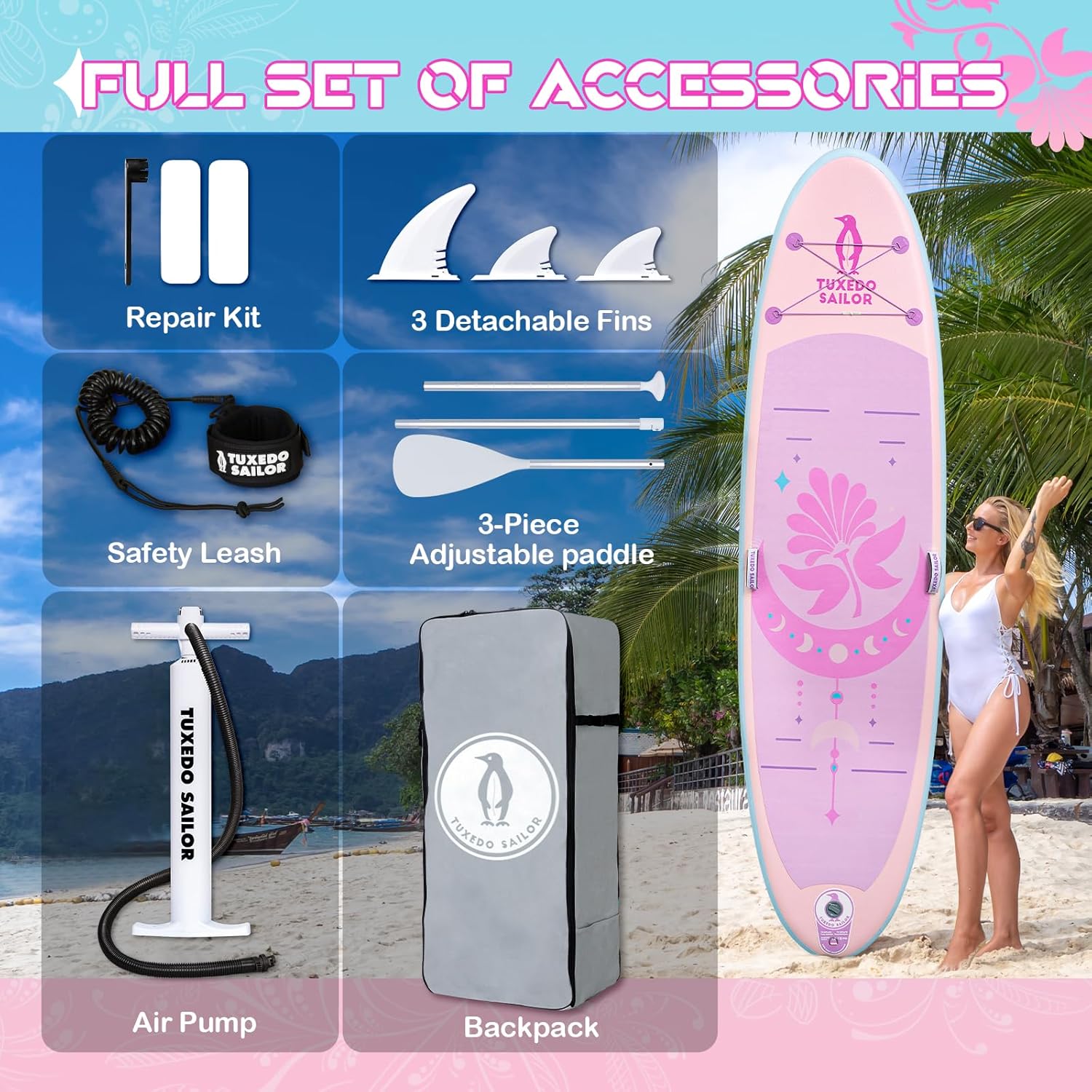 etevert - Paddle Gonflable Adulte - planche SUP - accessoires complets - dimensions standards