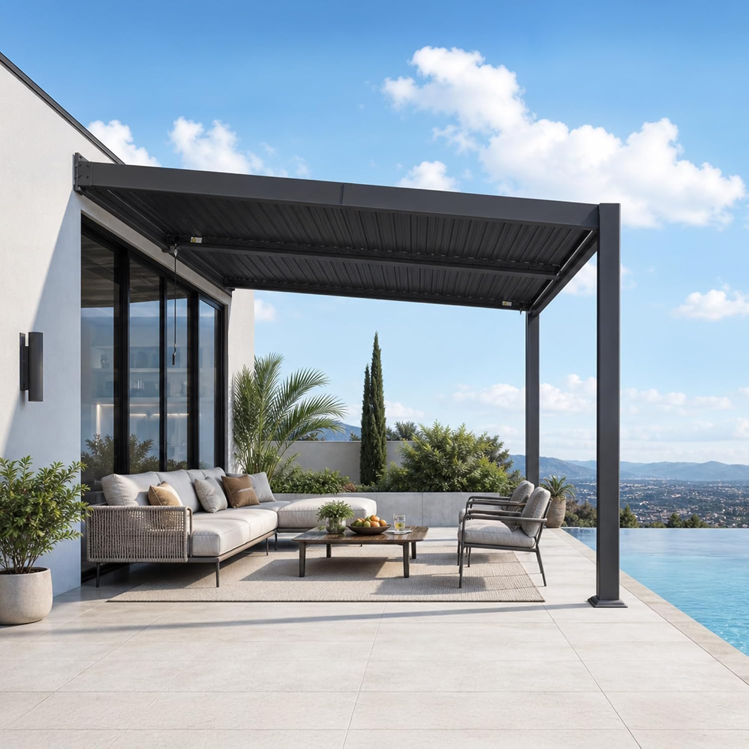 etevert - Pergola bioclimatique adossée - 2,5x3 m - aluminium, lames orientables, résistante intempéries