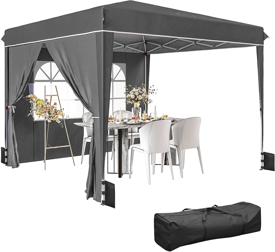 etevert - tonnelle pliante série jardin - 3x3m - parois latérales, UV 50+, hauteur réglable, fenêtre et porte