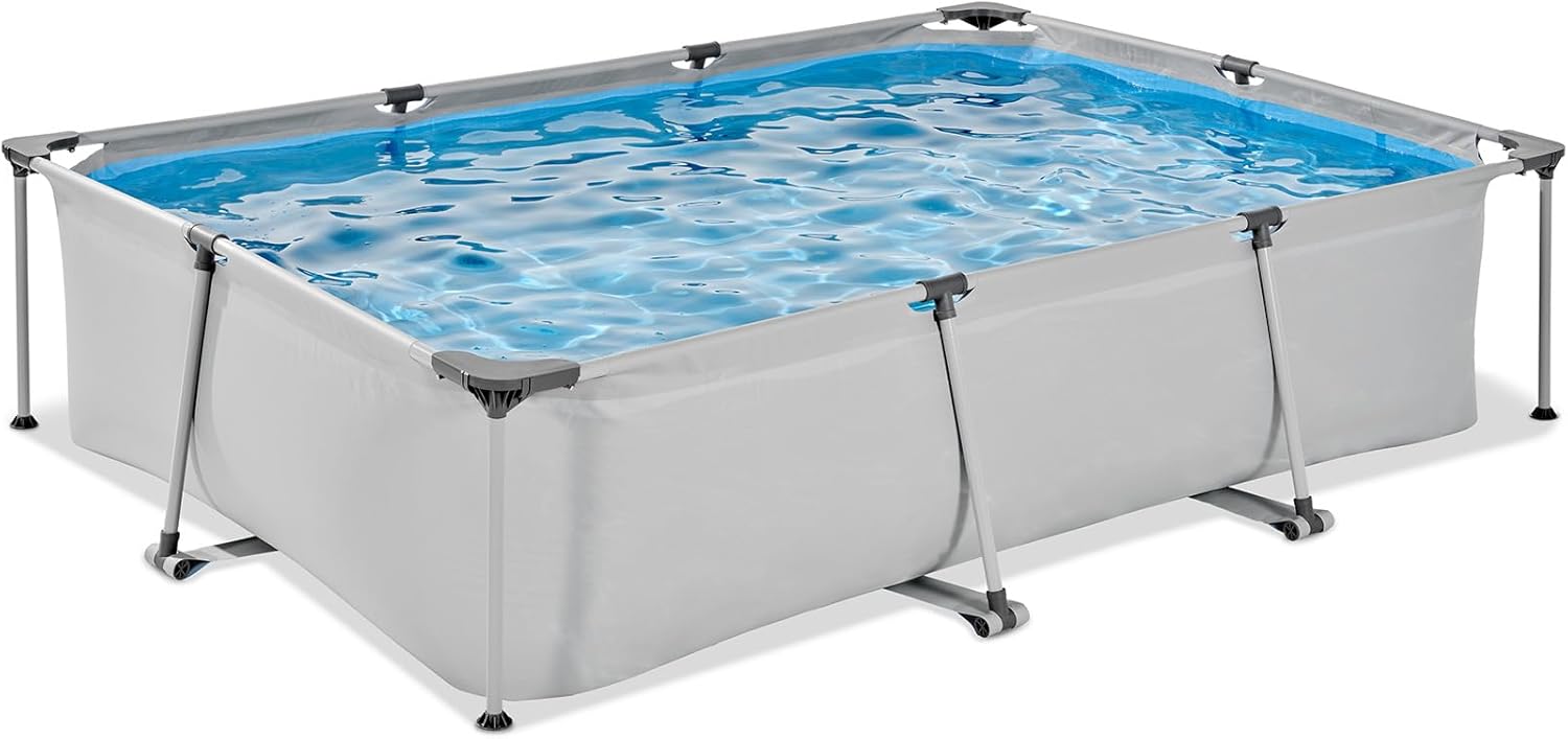 etevert Piscine Soft Grey - 300x200x65cm - Piscine Hors Sol Rectangulaire avec Pompe Filtrante à Cartouche - Entrée Basse - pour Les Jeunes Enfants - Cadre Stable - Design Unique - Gris