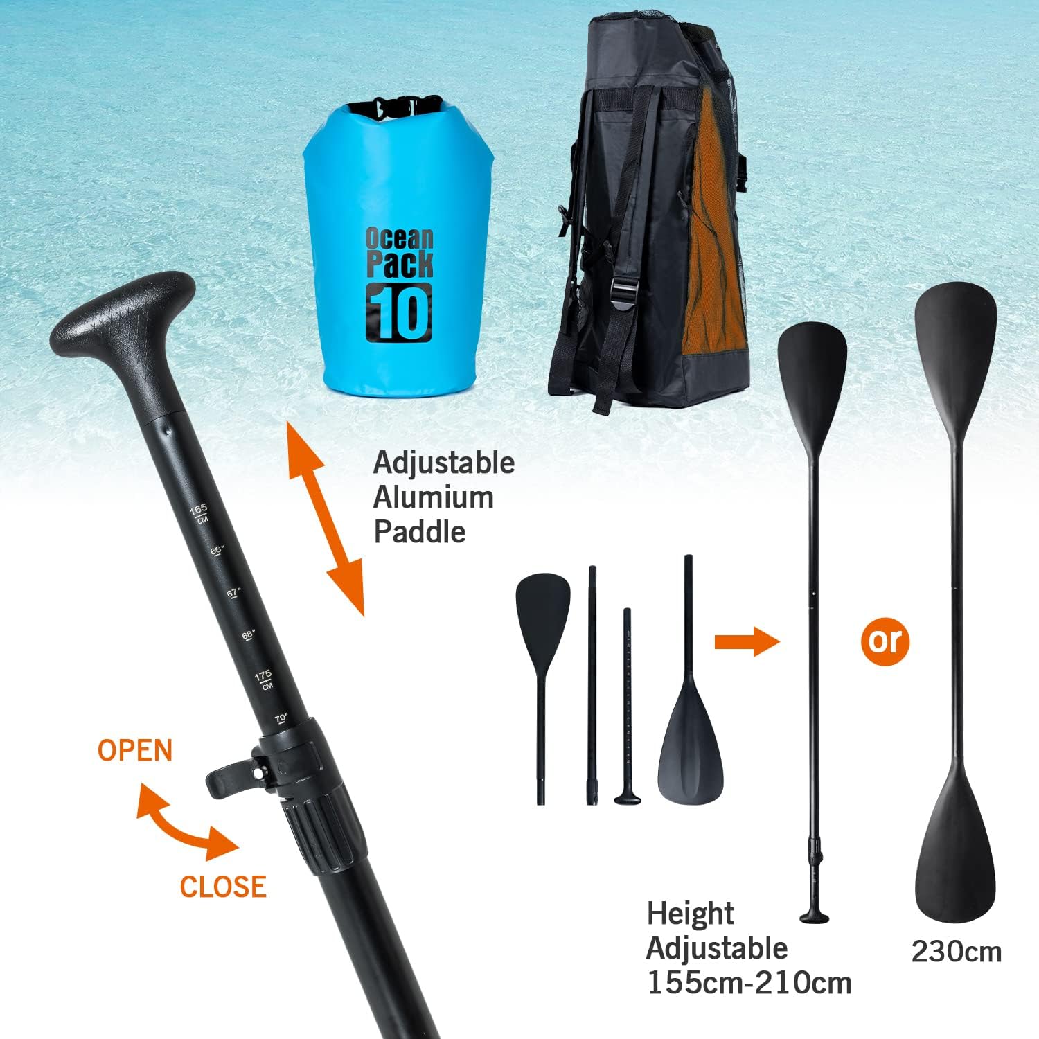 etevert - Paddle Gonflable Adulte - 320/335cm - 2 personnes, siège kayak, pagaie alu, support caméra, pompe, 150kg