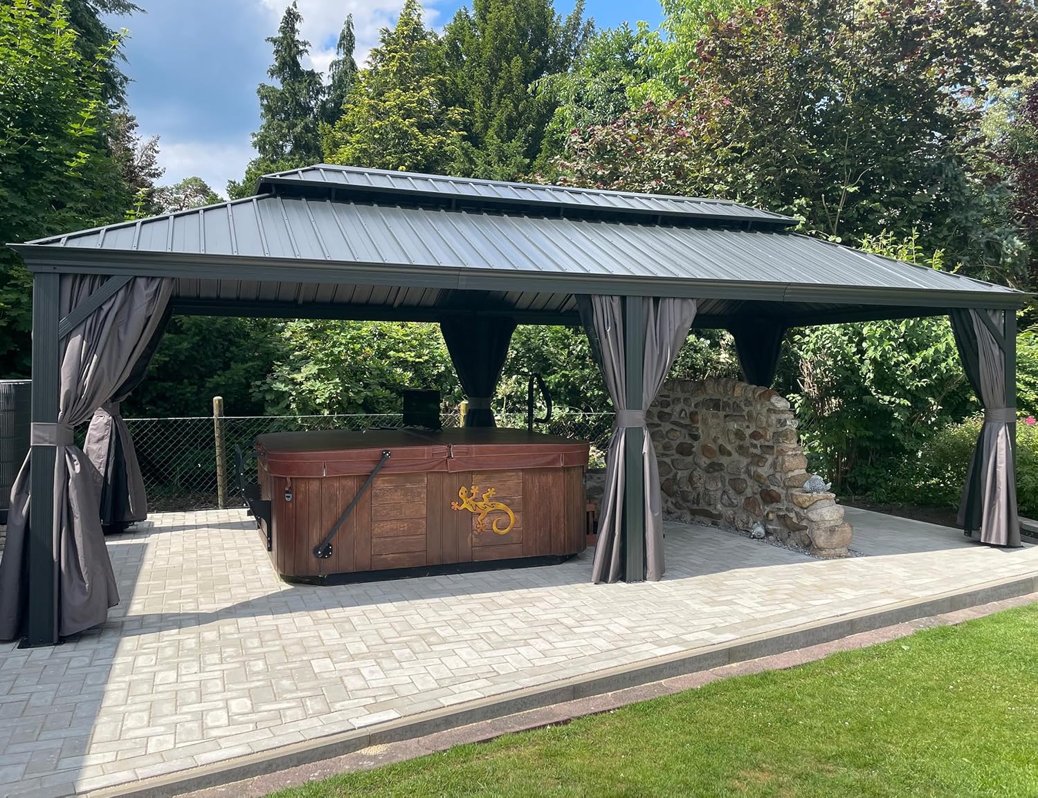 etevert - Tonnelle Jardin 7,32x4,25m - acier, rideaux, moustiquaire