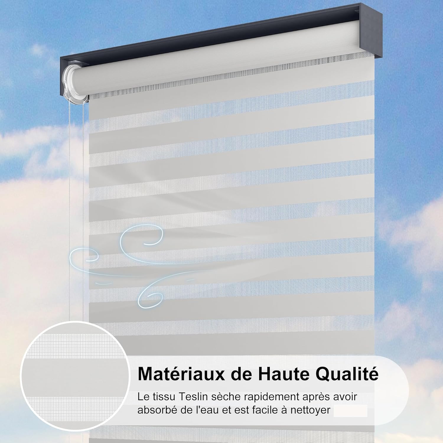 etevert - Pergola bioclimatique - 4,8x3 m - stores enrouleurs, lames orientables, gris