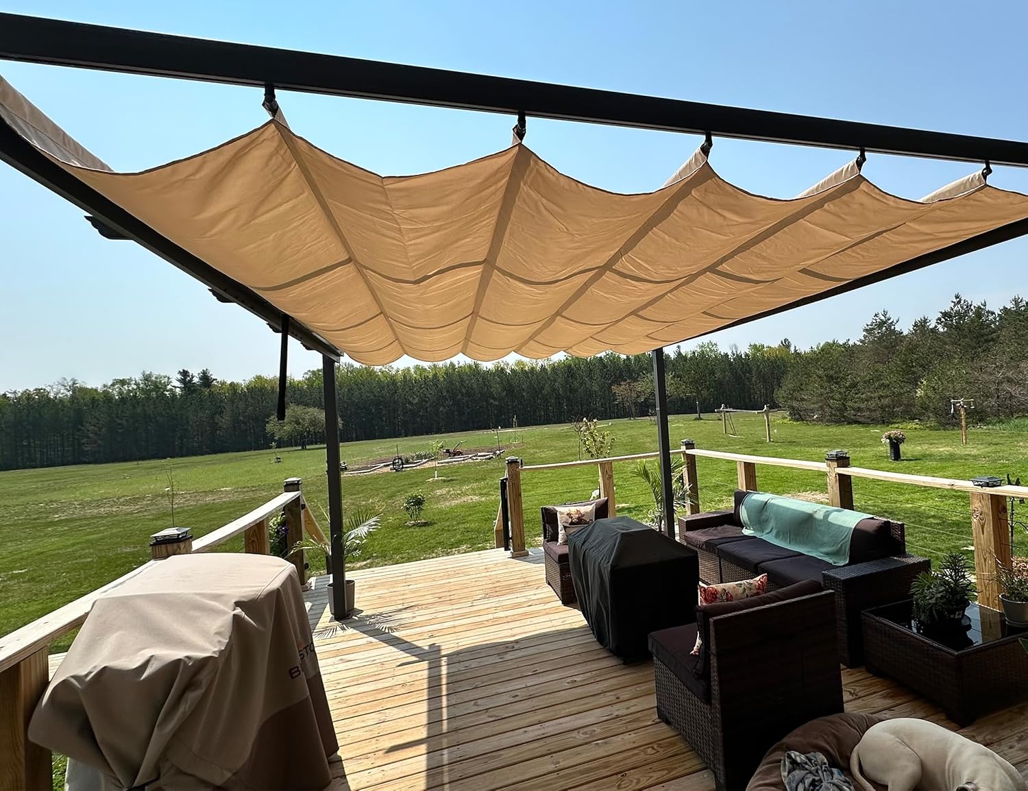 etevert - Pergola aluminium série - 4,8x3,5m - toit coulissant, tissu teint fil, kaki