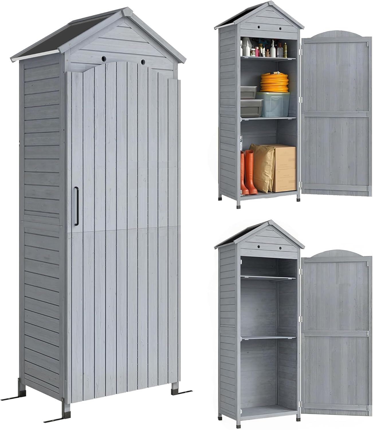 etevert - abri de jardin extra haut bois, 85x58x213 cm, étagère, porte galvanisée, ventilation